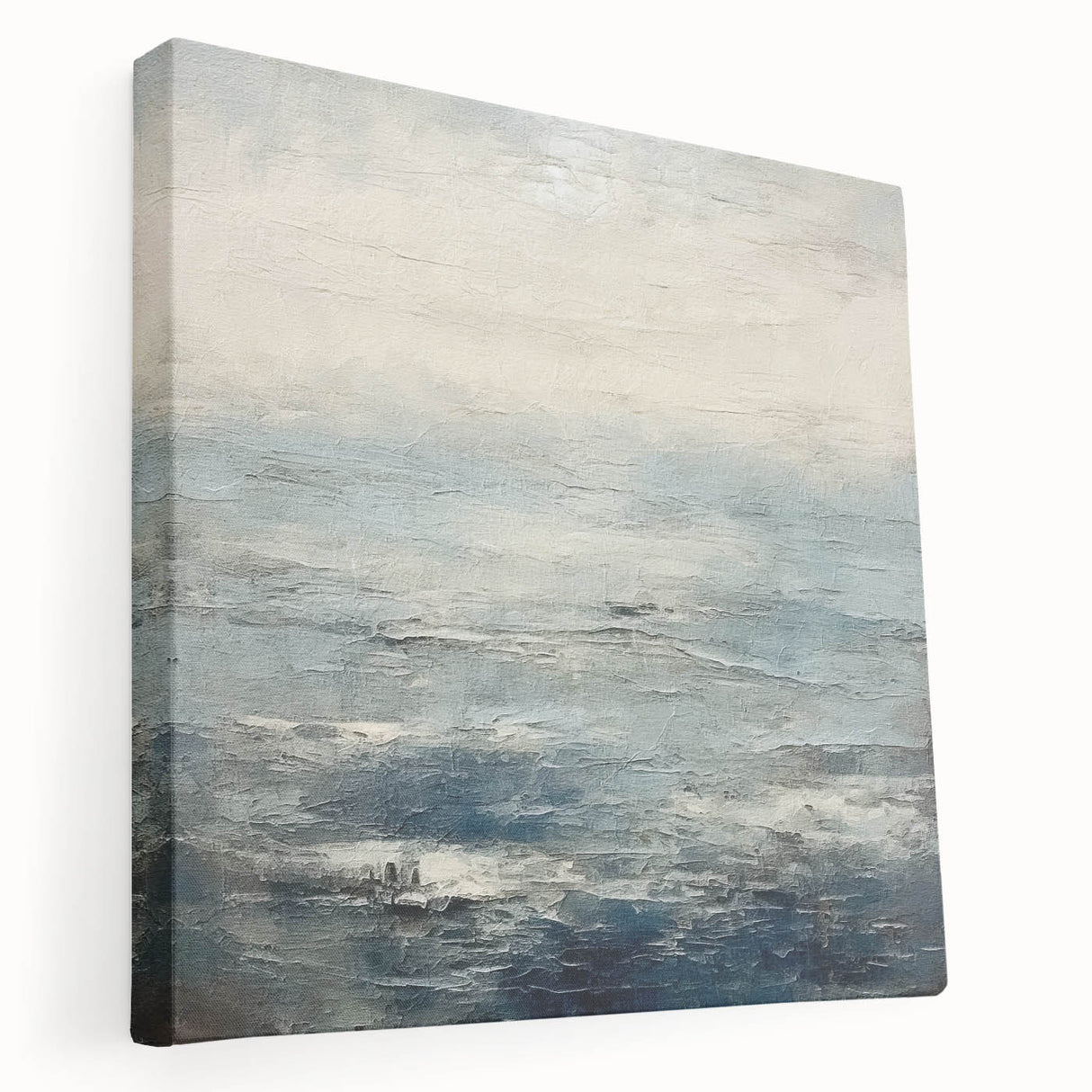 Abstract strokes wall art on stretched canvas showcasing vibrant colors and dynamic patterns, ideal for modern home decor. Side view highlighting texture and depth.