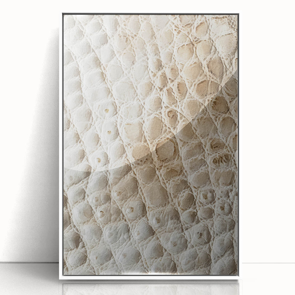 Framed acrylic wall art featuring abstract strokes in white, showcasing a modern design that enhances contemporary decor. Ideal for stylish home interiors.