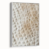 Framed canvas wall art showcasing an abstract strokes design in soft white and grey hues, perfect for modern home decor. Side view highlights the sleek frame.