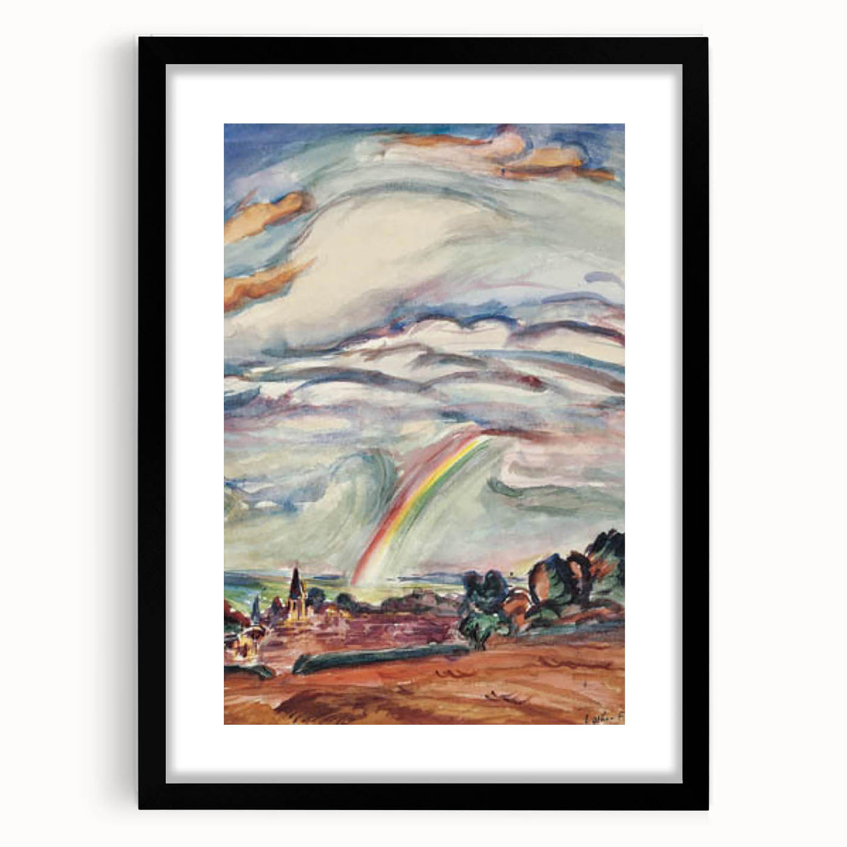 Modern Wall Art: The Rainbow - Vibrant Landscape Watercolor Print