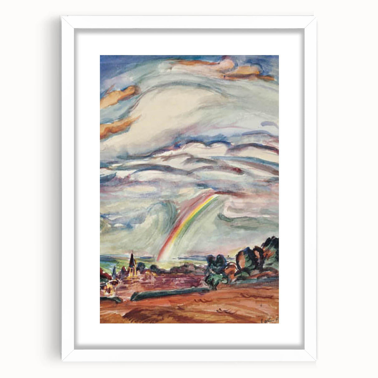 Modern Wall Art: The Rainbow - Vibrant Landscape Watercolor Print
