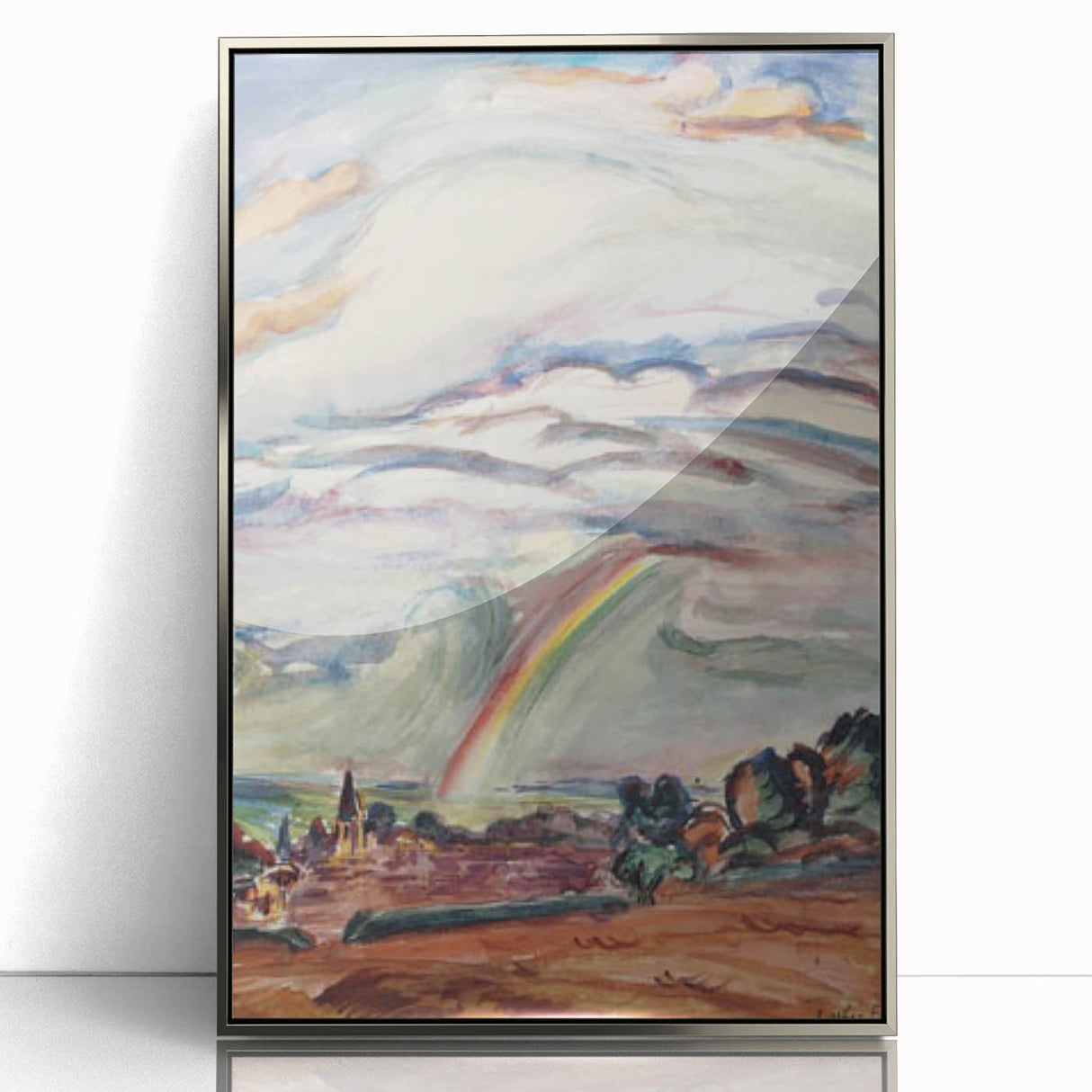 Modern Wall Art: The Rainbow - Vibrant Landscape Watercolor Print