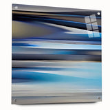 Abstract wall art design showcasing colorful acrylic strokes on glass, elegantly displayed with decorative pins, ideal for modern home decor.