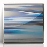 Framed abstract wall art featuring silver acrylic strokes on canvas, perfect for modern decor. Ideal for living rooms or creative spaces, enhancing artistic ambiance.