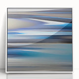 Framed abstract wall art featuring colorful strokes in shades of blue, pink, and gold, elegantly displayed against a white background, perfect for modern home decor.