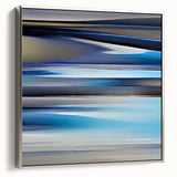Framed abstract wall art featuring dynamic silver strokes on a textured canvas, elegantly displayed in a modern setting, perfect for enhancing contemporary decor.