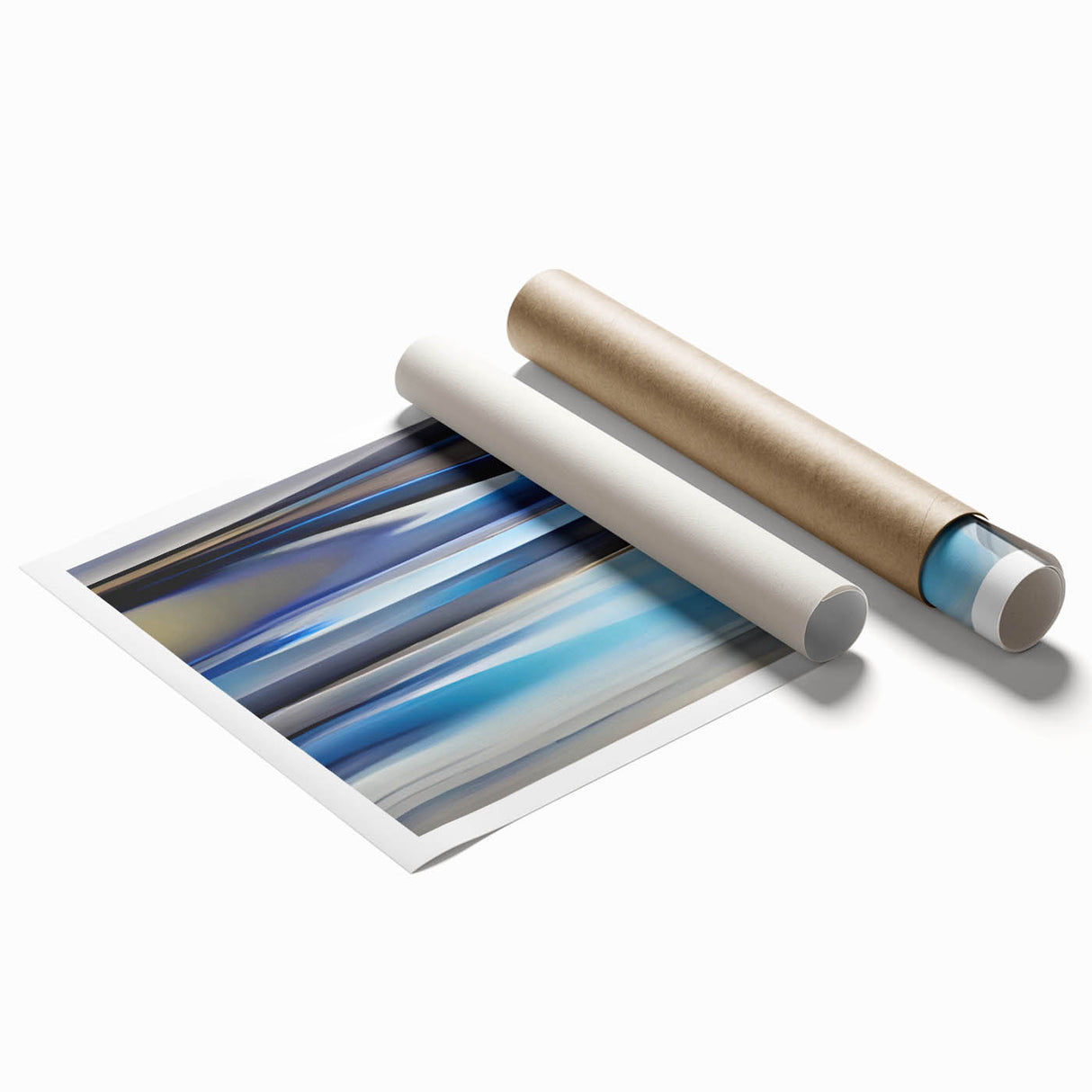 Abstract wall art print featuring vibrant strokes in shades of blue, pink, and yellow, offering a modern touch for home decor. Ideal for living room or office spaces.