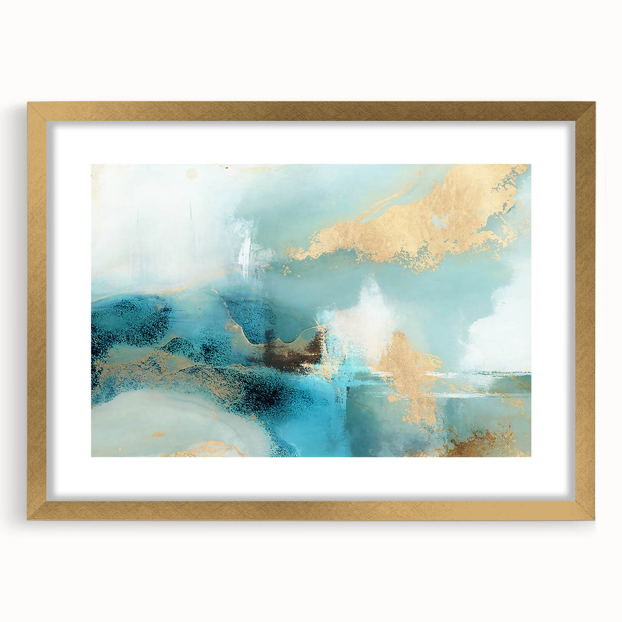 Abstract strokes wall art framed in gold, showcasing a modern design with a mat, perfect for contemporary home decor. Ideal for enhancing living spaces and adding elegance.