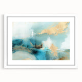 Abstract wall art featuring colorful strokes in shades of blue, pink, and yellow, framed with a white mat, ideal for modern home decor.