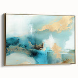 Framed canvas wall art showcasing abstract strokes in gold hues, elegantly designed for modern decor, viewed from the side to highlight its depth and texture.