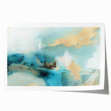 Abstract wall art print showcasing vibrant strokes in shades of blue, orange, and yellow, designed to enhance modern interiors, rolled for easy shipping.