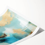 Abstract strokes wall art print featuring vibrant hues of blue, orange, and yellow, showcasing a dynamic design ideal for modern home decor, rolled for easy display.