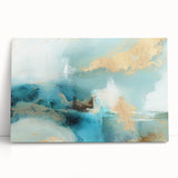 Abstract wall art featuring vibrant strokes of blue, pink, and gold on stretched canvas, creating a modern and dynamic aesthetic for contemporary decor.