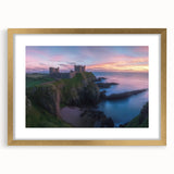 Elegant gold-framed landscape artwork featuring a majestic castle scene, set against a serene backdrop, perfect for enhancing home decor with classic charm.