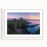 Elegant landscape artwork featuring a castle framed in a white mat, showcasing intricate details and vibrant colors, perfect for home decor enhancement.