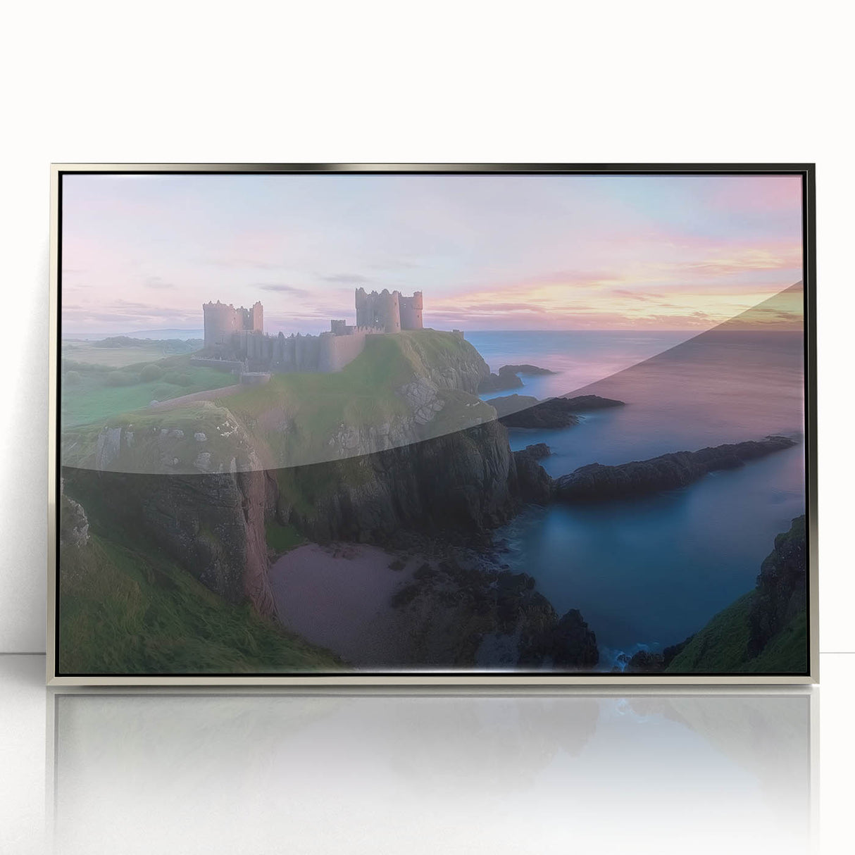 Framed acrylic artwork titled "Landscapes & Castles" showcasing a scenic view with vibrant colors and intricate details. Ideal for enhancing home decor with elegance.
