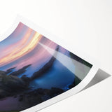 Rolled print showcasing a vibrant landscape of a medieval castle surrounded by lush greenery, perfect for home decor. The artwork captures intricate details and rich colors, emphasizing its artistic value.