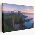 Stretched canvas artwork depicting a scenic landscape with a medieval castle, showcasing vibrant colors and intricate details, perfect for home decor.