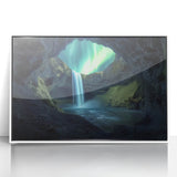 Framed acrylic artwork depicting a serene landscape featuring intricate caves and natural formations, set against a white background for a modern aesthetic. This design enhances interior spaces with a touch of nature and tranquility, ideal for contemporary home decor.