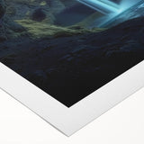 Rolled canvas print showcasing a vibrant landscape design, featuring intricate cave formations and rich colors, elegantly packaged in a protective cardboard tube.