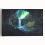 Stretched canvas artwork depicting a serene landscape with caves, showcasing earthy tones and intricate details, perfect for enhancing home decor.