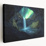 Stretched canvas artwork depicting a serene landscape with caves, showcasing earthy tones and intricate details, perfect for home decor or art enthusiasts.