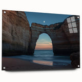 Acrylic glass artwork depicting dramatic cliffs and landscapes, showcasing vibrant colors and intricate details, ideal for modern home decor.