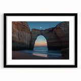 Black-framed landscape artwork showcasing dramatic cliffs against a serene sky, featuring a white mat for added elegance, perfect for enhancing modern decor.