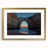 Framed landscape print showcasing dramatic cliffs in rich gold tones, elegantly matted, perfect for enhancing modern home decor with a touch of nature.