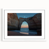 Framed landscape print showcasing dramatic cliffs and serene ocean waves, featuring a white mat for added elegance, perfect for home decor. Ideal for nature lovers and interior design enthusiasts.