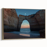 Framed canvas artwork showcasing a dramatic landscape view of cliffs with gold accents, ideal for home decor. Perfect for enhancing modern interiors.