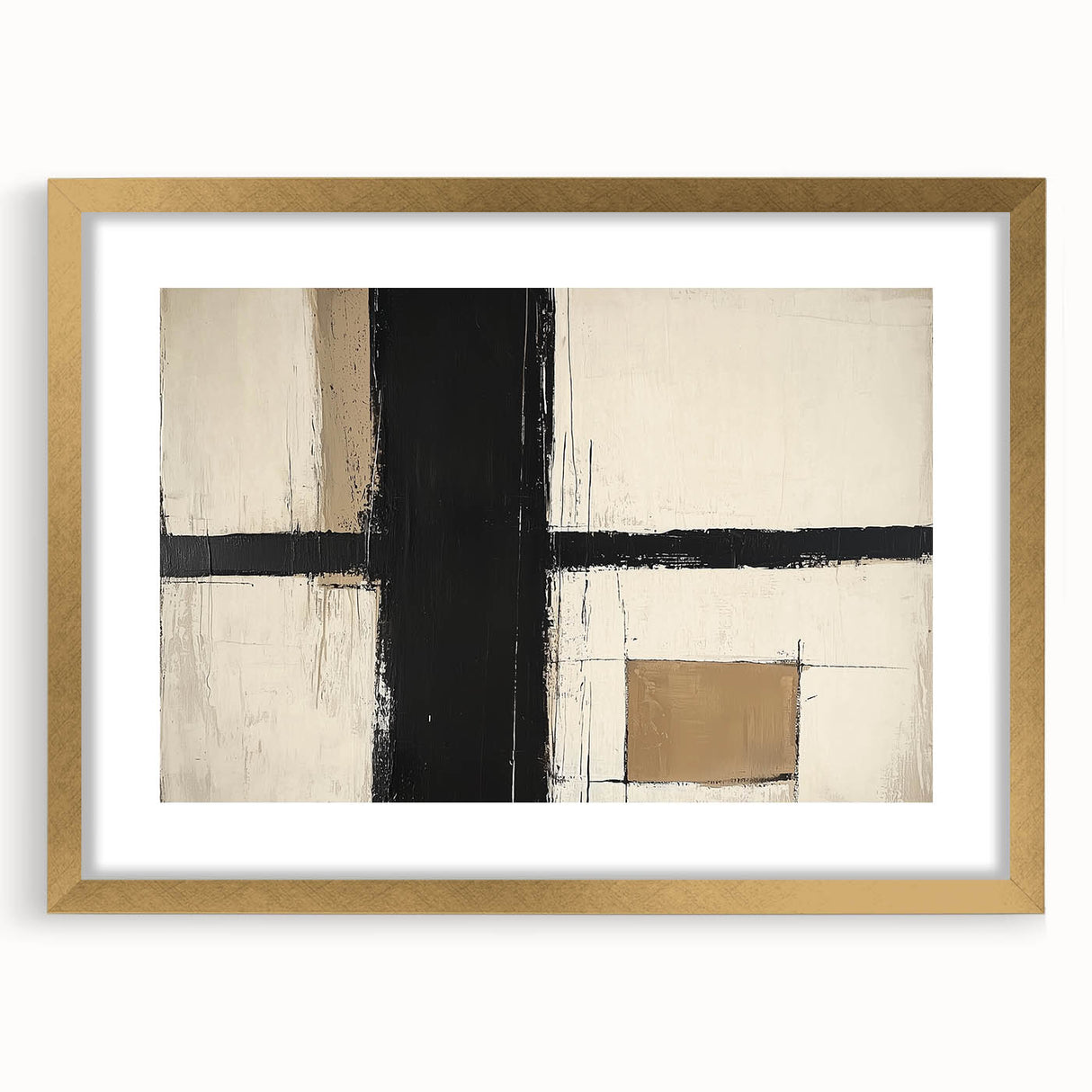 Modern Abstract Living Room Wall Art – Black & Beige Canvas