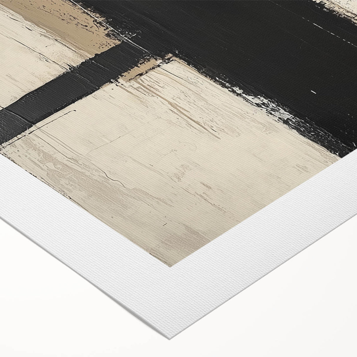 Modern Abstract Living Room Wall Art – Black & Beige Canvas