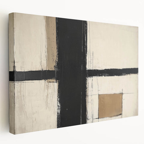 Modern Abstract Living Room Wall Art – Black & Beige Canvas