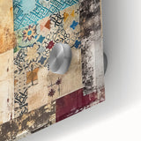 Abstract wall art featuring an architectural design with geometric shapes in vibrant colors, printed on acrylic glass for a modern aesthetic. Perfect for contemporary interior decor.