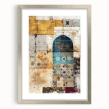 Abstract architectural wall art framed in silver with a mat, showcasing geometric shapes and lines, perfect for modern home decor and interior design.