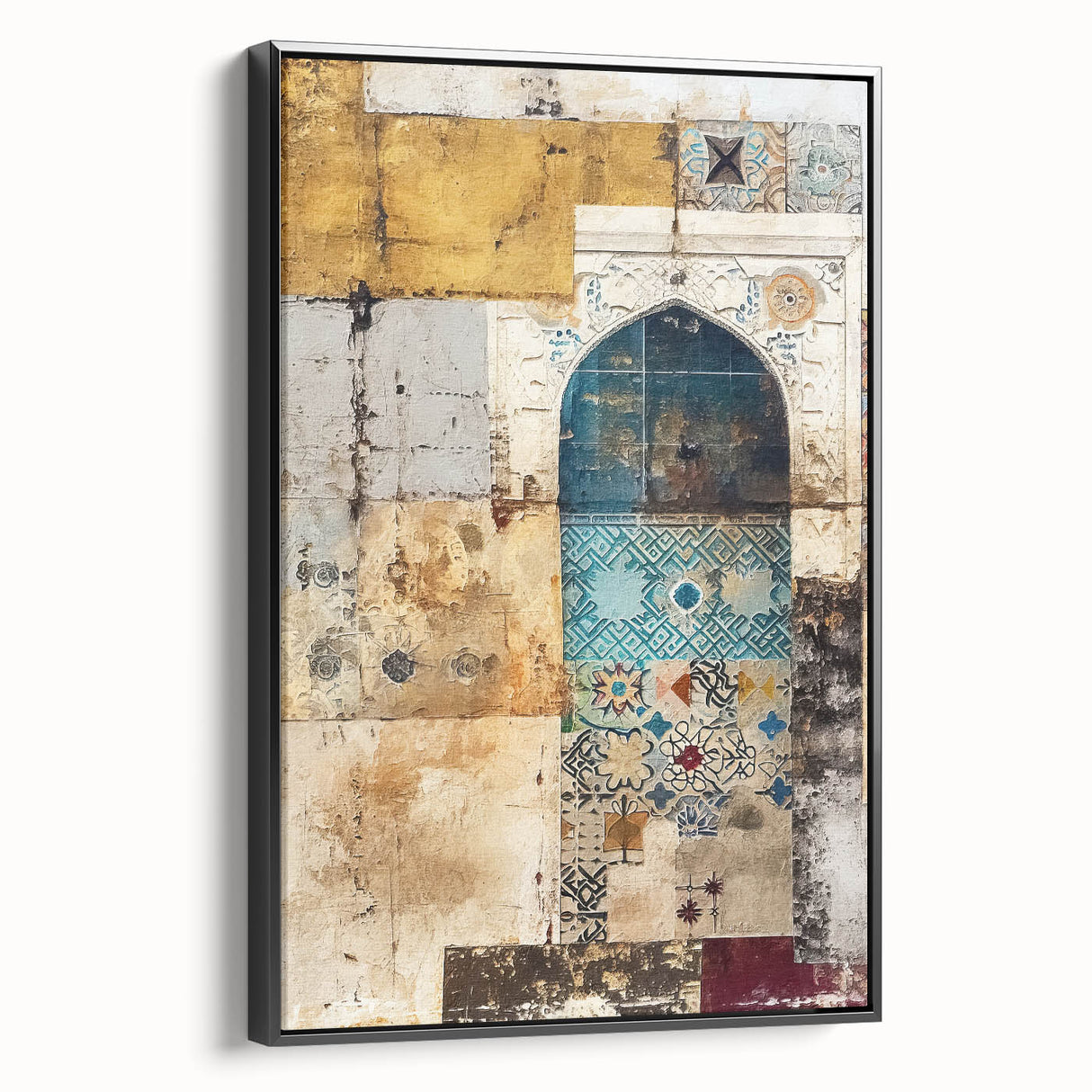 Framed abstract architecture wall art in black, showcasing geometric shapes and lines, perfect for modern home decor or office spaces.