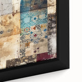 Framed abstract architecture wall art on canvas, showcasing geometric shapes and vivid colors, ideal for modern decor, enhancing any living space.