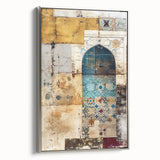 Framed abstract architecture wall art in silver, showcasing geometric patterns and a modern design, ideal for contemporary home decor and office spaces.