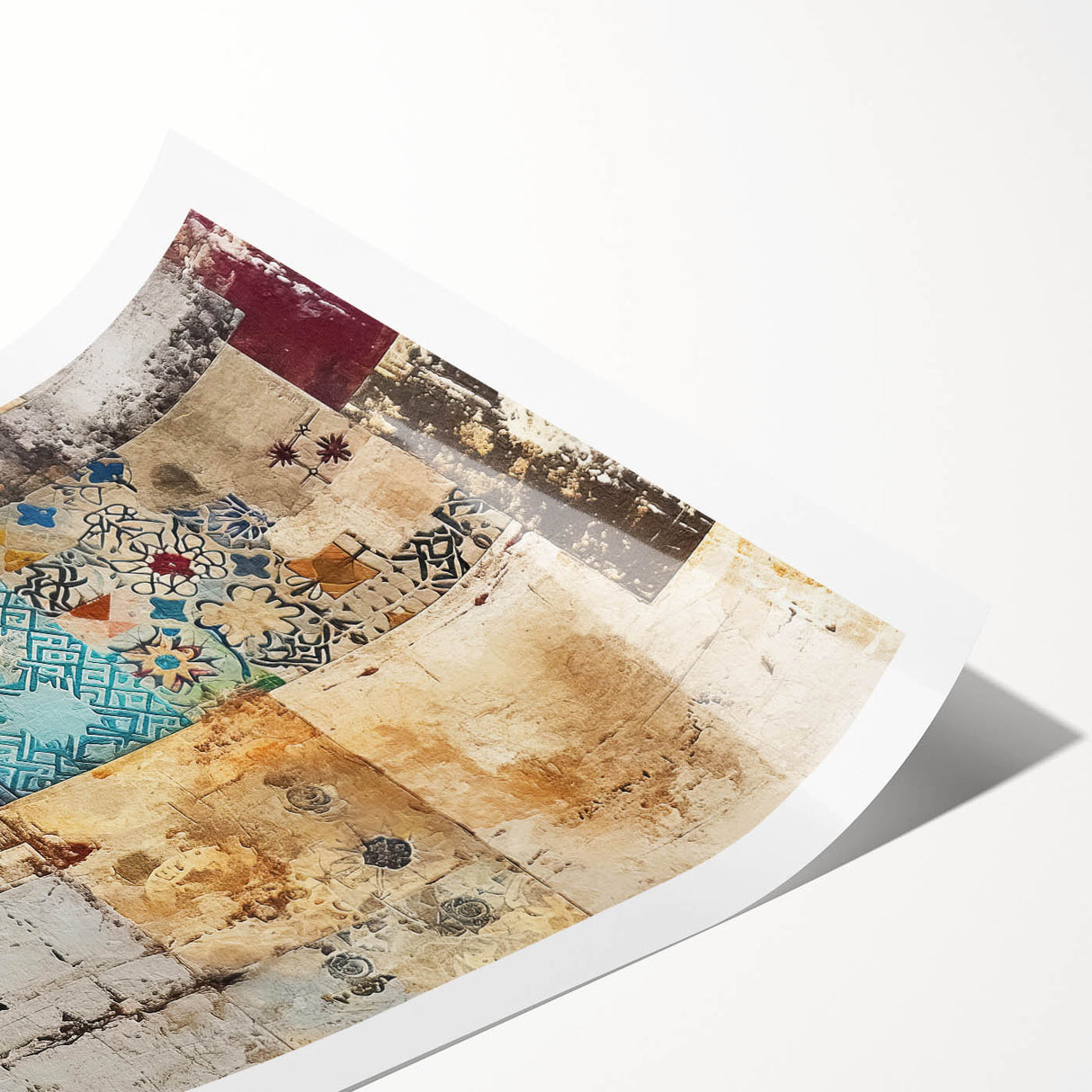 Abstract architectural wall art print showcasing dynamic geometric shapes in vibrant colors, rolled and ready for display in a protective tube. Perfect for modern decor.