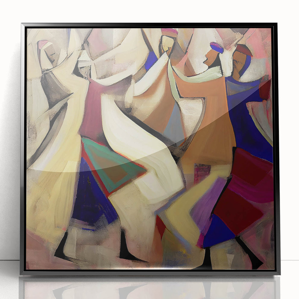 Framed abstract figurative wall art featuring a striking black design, showcasing modern aesthetics with a sleek acrylic finish, perfect for contemporary decor.