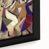 Close-up of an abstract figurative wall art piece, showcasing vibrant colors and intricate textures, framed beautifully to enhance any modern decor setting.