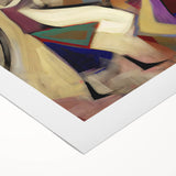 Abstract figurative wall art on rolled canvas showcasing vibrant colors and dynamic shapes, ideal for modern decor. Packaged securely in a protective tube.