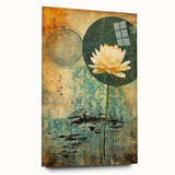 Abstract floral wall art displayed in acrylic glass, showcasing vibrant colors and intricate designs, perfect for modern home decor. Side view highlights its sleek finish.