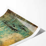 Abstract floral wall art print showcasing vibrant colors and intricate patterns, rolled and ready for display, ideal for modern home decor and artistic flair.