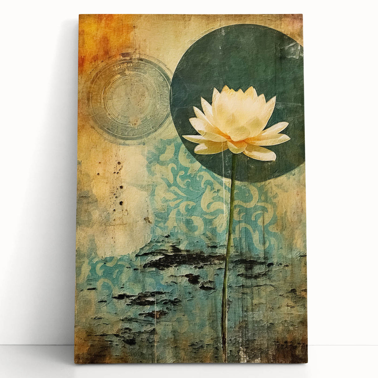 Colorful abstract floral wall art on stretched canvas, showcasing vibrant hues of pink, blue, and green. Perfect for brightening up modern living spaces.
