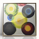 Framed abstract geometric art piece with gold accents, showcasing a modern design. Ideal for contemporary home decor, adding elegance and sophistication to any space.