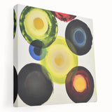 Abstract geometric stretched canvas artwork showcasing vibrant colors and intricate patterns, perfect for modern home decor. Side view highlights depth and texture, ideal for enhancing interior spaces.