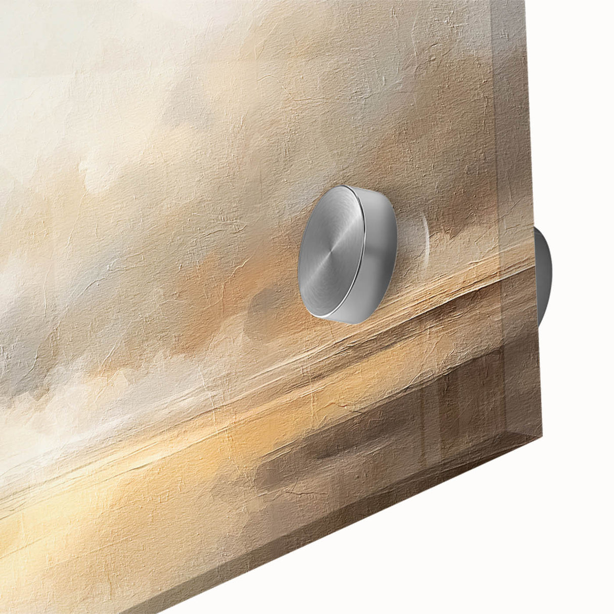 Vibrant close-up of abstract landscape wall art printed on acrylic glass, showcasing rich colors and intricate details, ideal for modern decor.
