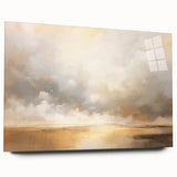 Abstract landscape wall art displayed in a sleek acrylic glass frame, showcasing vibrant colors and fluid shapes, perfect for modern home decor. The side view highlights its contemporary design and elegant presentation, ideal for enhancing any living space.